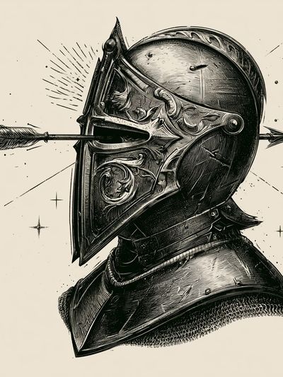 Knight Helmet Ink Illustration Poster.