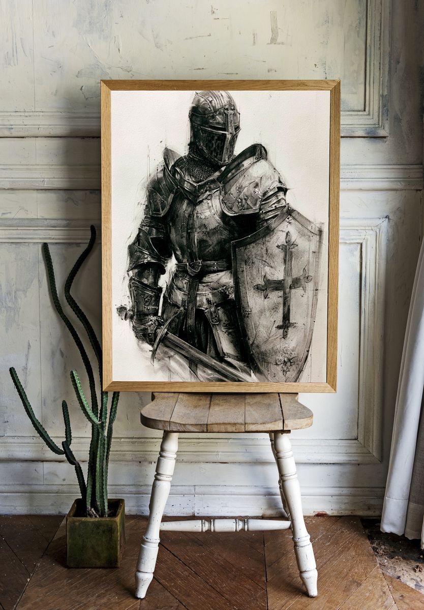 Armored Knight Black-White Print. — room view 1
