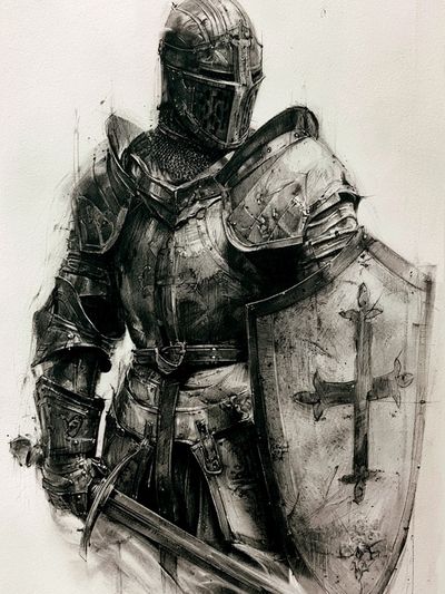 Armored Knight Black-White Print. poster