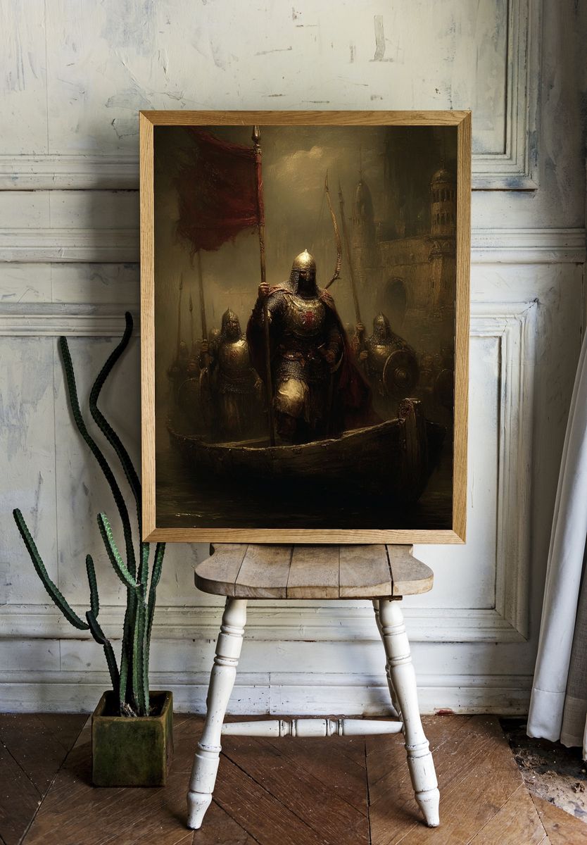 Medieval Knights on a Boat — Fine Art Print room preview