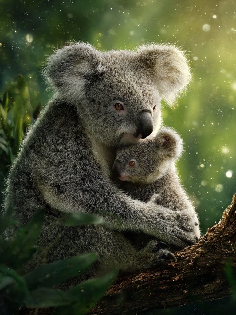 Koala Mother and Joey Nature Poster. poster detail