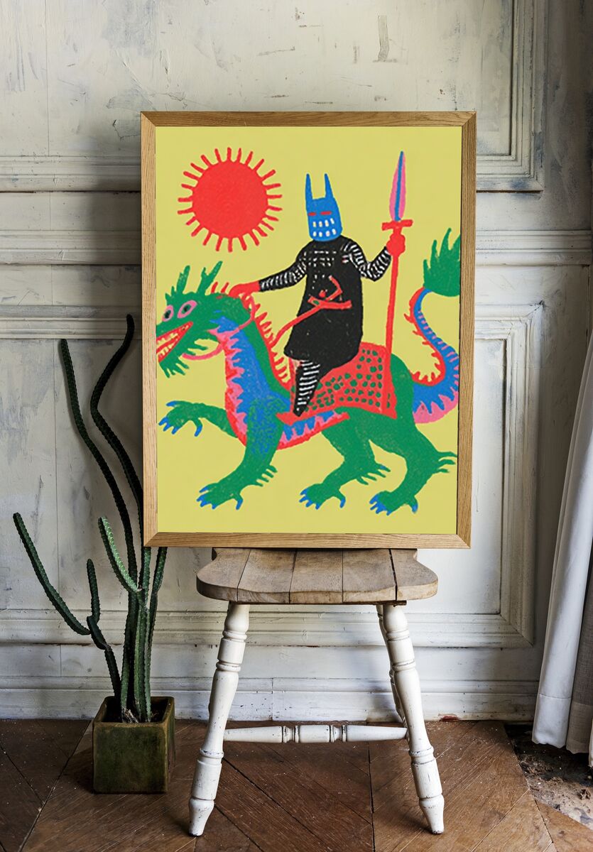Knight on Dragon — Colorful Print. — room view 1