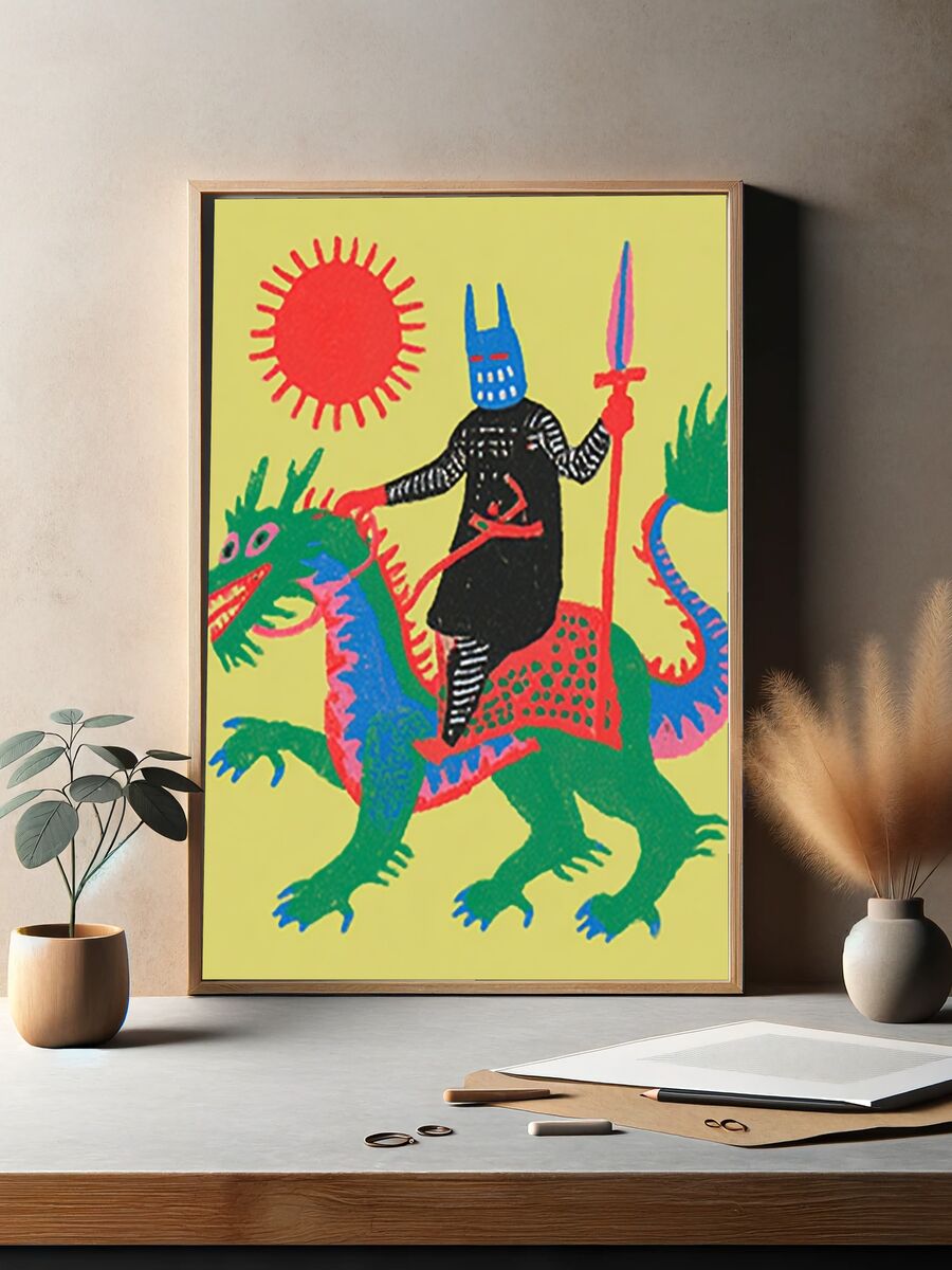 Knight on Dragon — Colorful Print. — room view 2