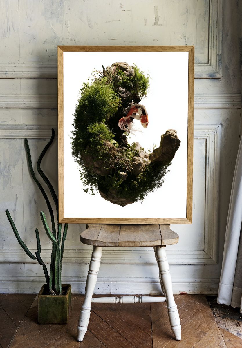 Koi Garden Rock Sculpture Print. — room view 1