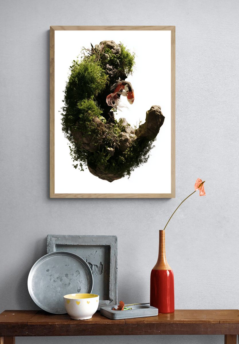 Koi Garden Rock Sculpture Print. — room view 3