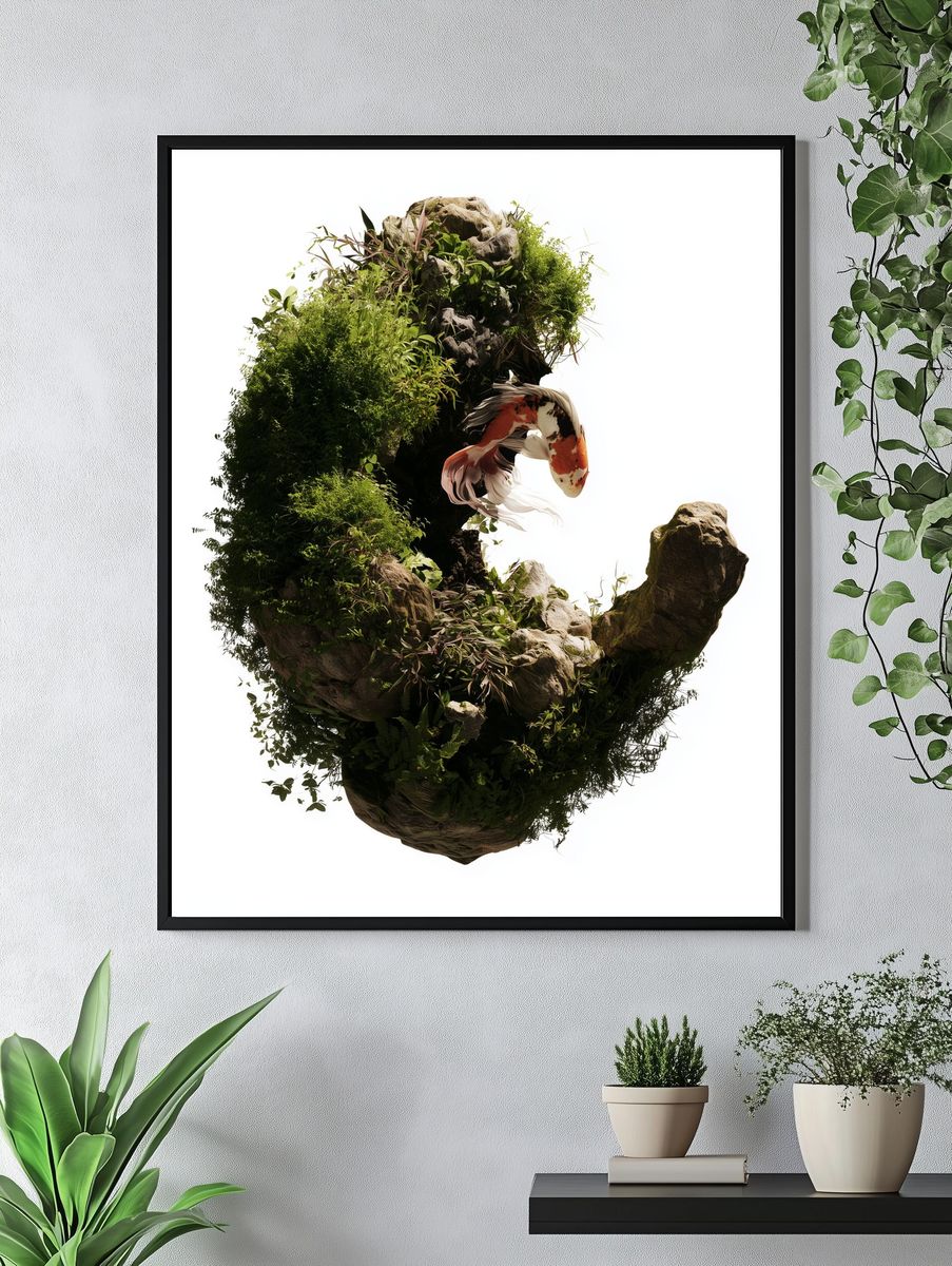 Koi Garden Rock Sculpture Print. — room view 4