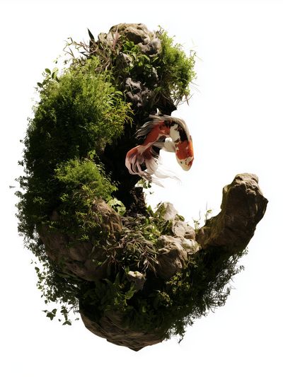 Koi Garden Rock Sculpture Print. poster