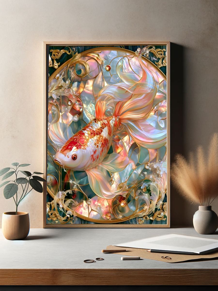 Koi Elegance Illustration Poster. — room view 2