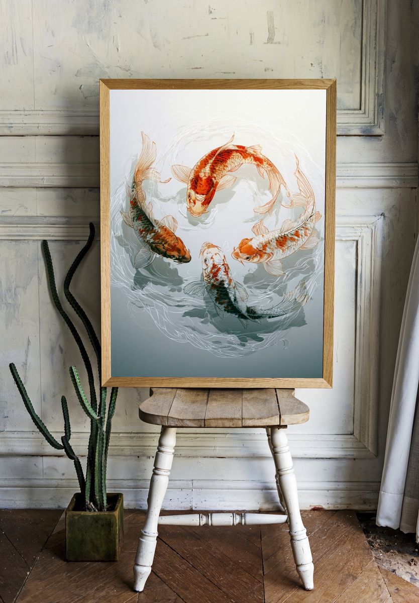 Koi Circle Illustration Poster. — room view 1