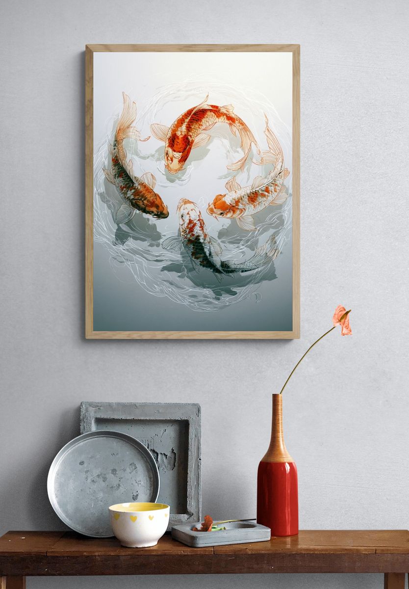 Koi Circle Illustration Poster. — room view 3