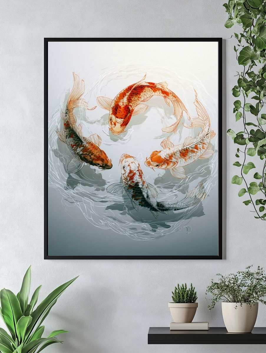 Koi Circle Illustration Poster. — room view 4