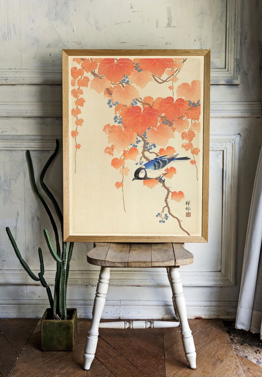 Great tit paulownia branch. room preview