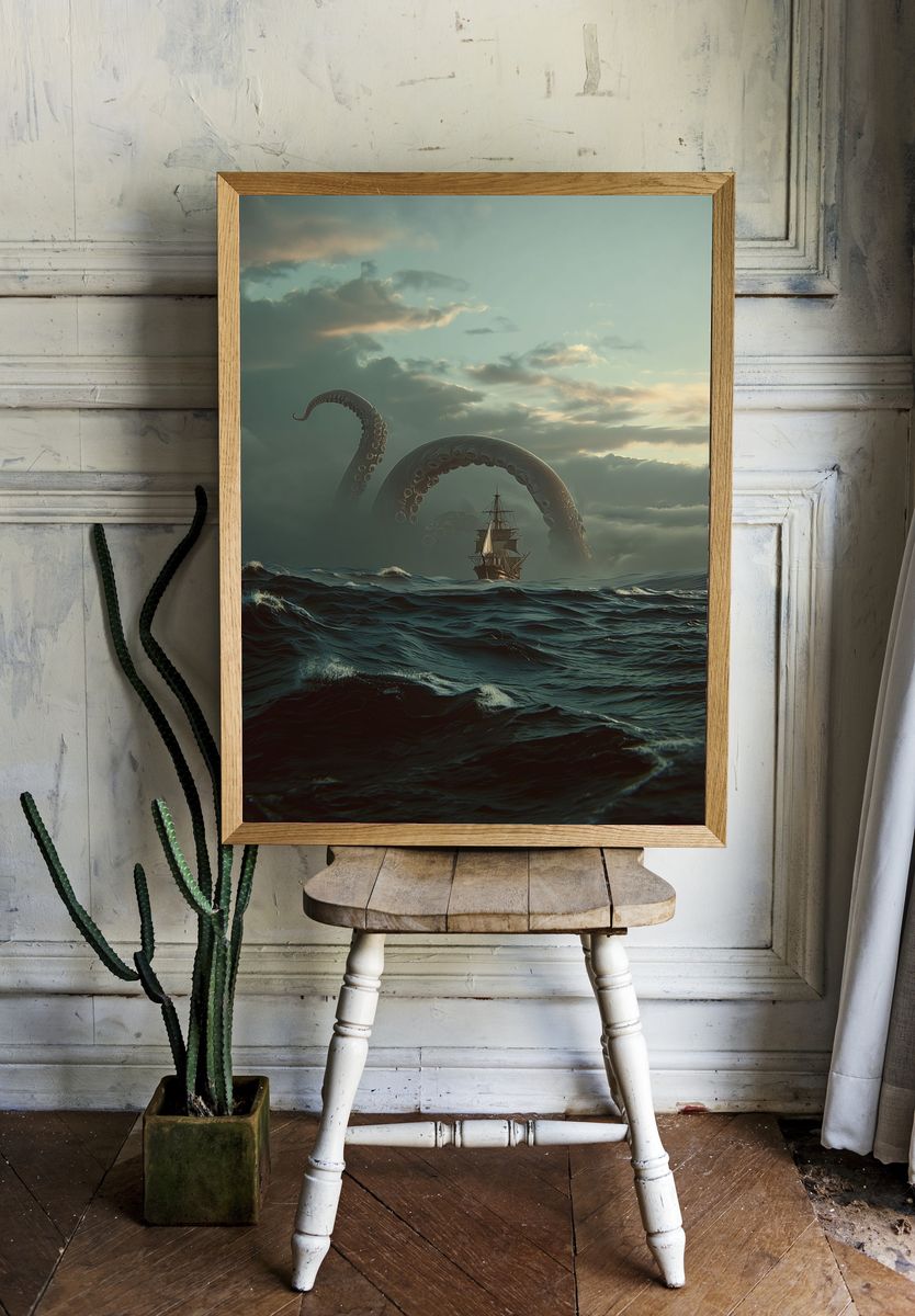Kraken Encounter — Fantasy Art Print room preview