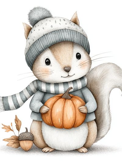 Cute Squirrel with Pumpkin