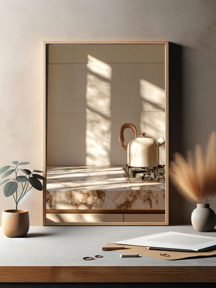 Sunlit Marble Kitchen Still Life Print. — room view 2