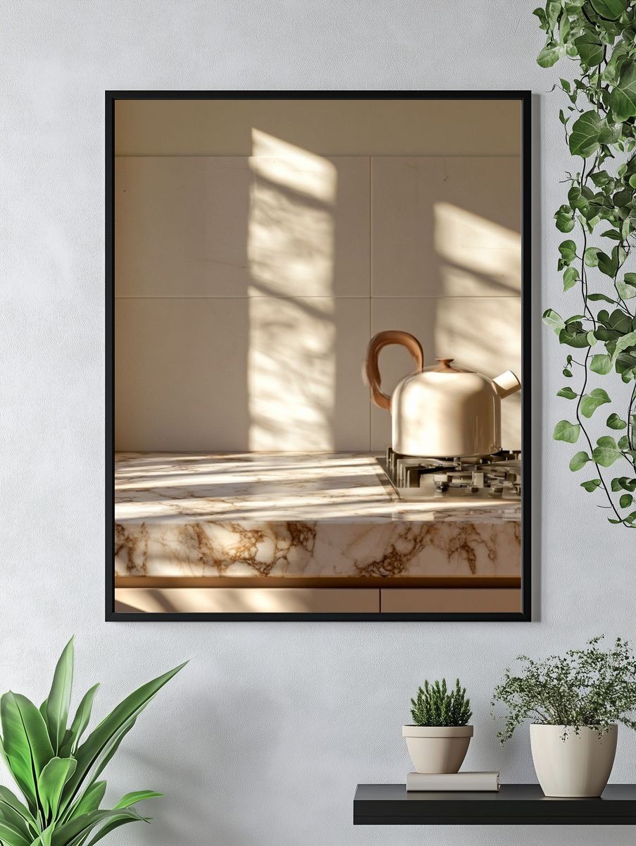 Sunlit Marble Kitchen Still Life Print. — room view 4