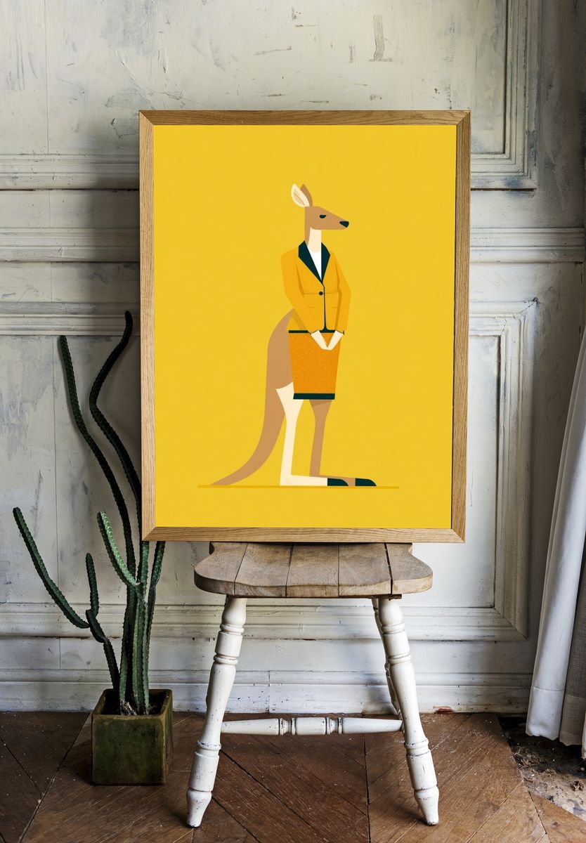 Kangaroo in Suit Illustration Poster. — room view 1