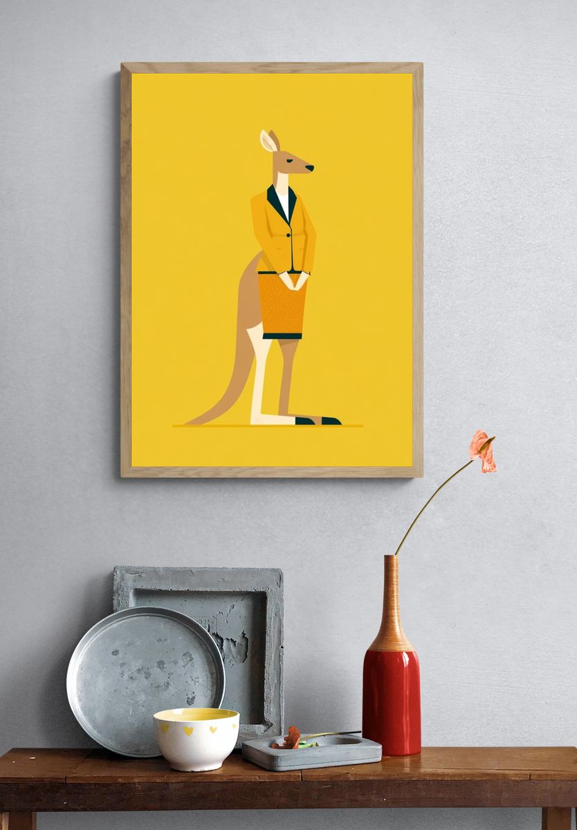 Kangaroo in Suit Illustration Poster. — room view 3