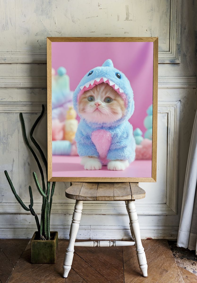 Cute Kitten in Shark Costume Poster room preview