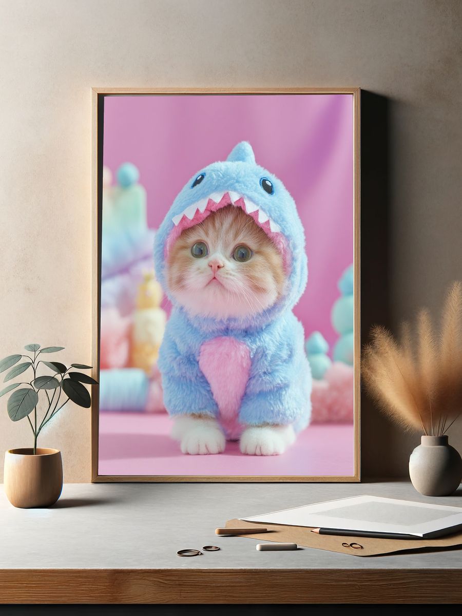 Cute Kitten in Shark Costume Poster. — room view 2