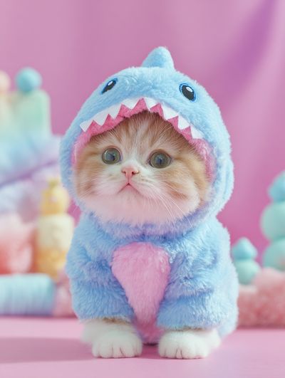 Cute Kitten in Shark Costume Poster. poster