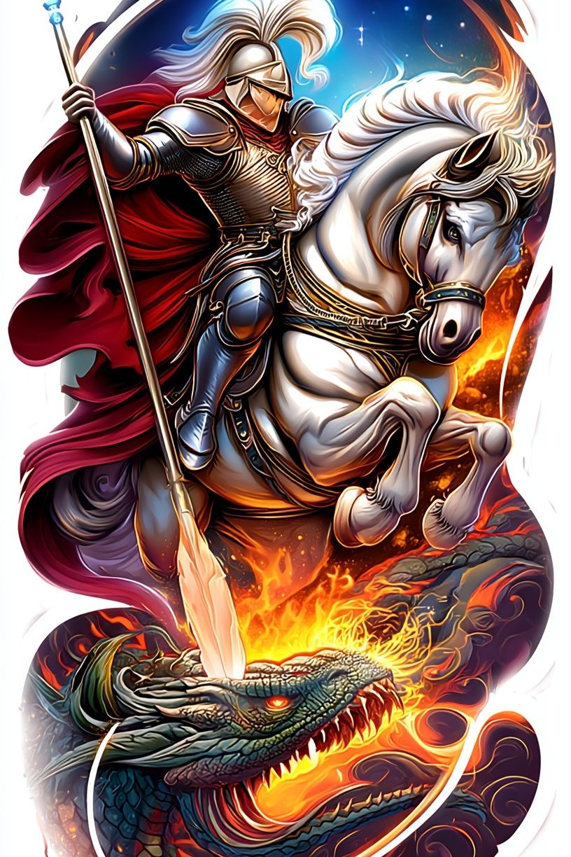 Knight vs Dragon — Fantasy Art Print. poster — illustration art