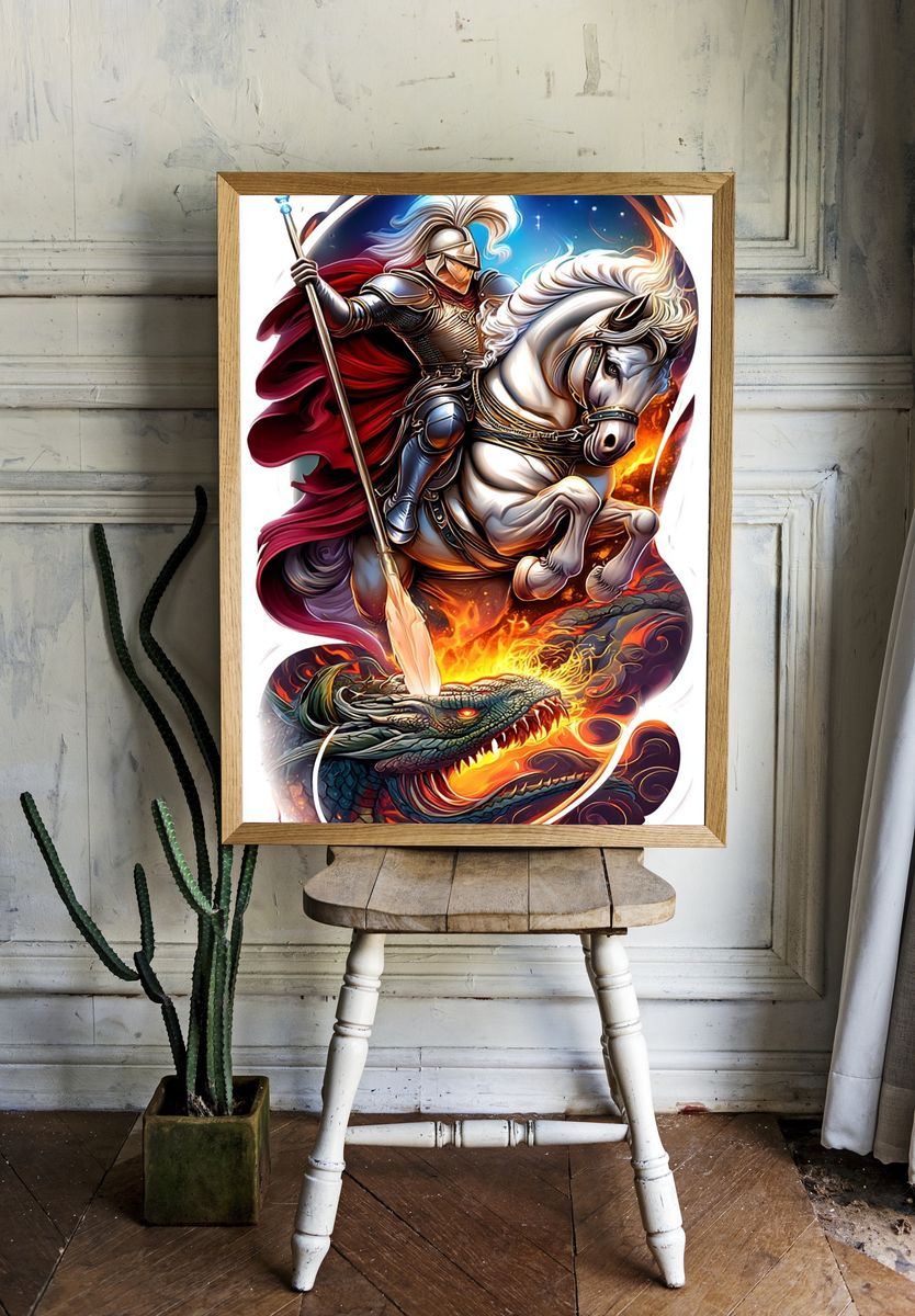 Knight vs Dragon — Fantasy Art Print. room preview
