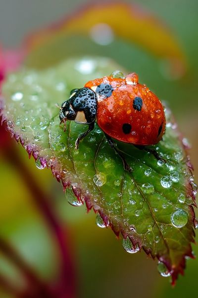 Ladybug on Dewy Leaf Photography Poster. poster