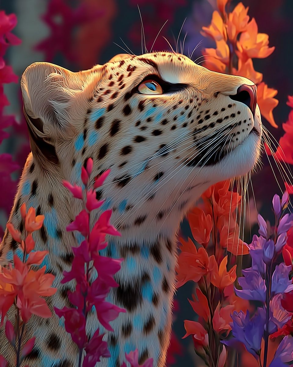 Leopard Among Flowers — Illustration Print. poster detail