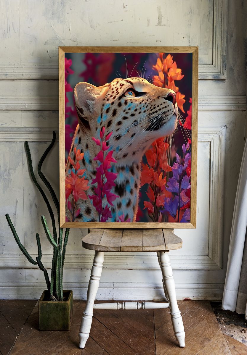 Leopard Among Flowers — Illustration Print. — room view 1