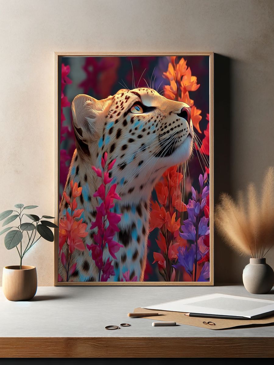 Leopard Among Flowers — Illustration Print. — room view 2