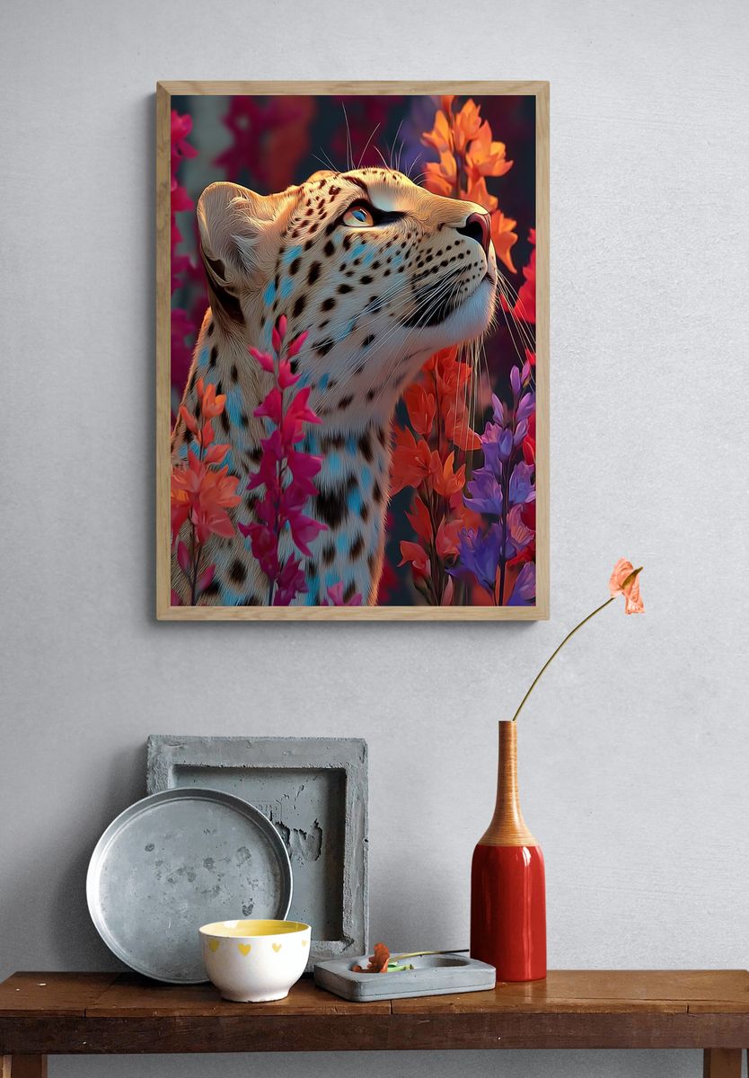 Leopard Among Flowers — Illustration Print. — room view 3