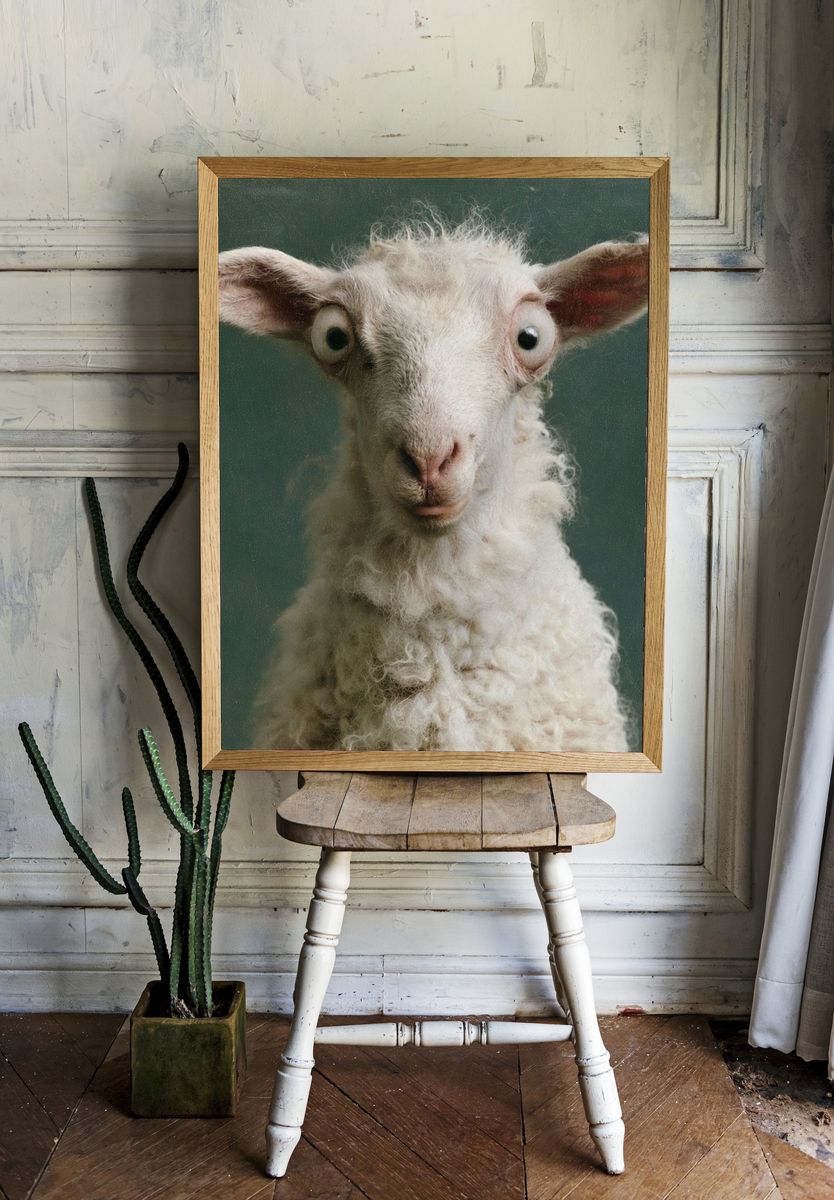 Curious Lamb Portrait Print. — room view 1