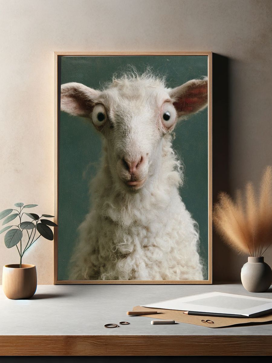 Curious Lamb Portrait Print. — room view 2