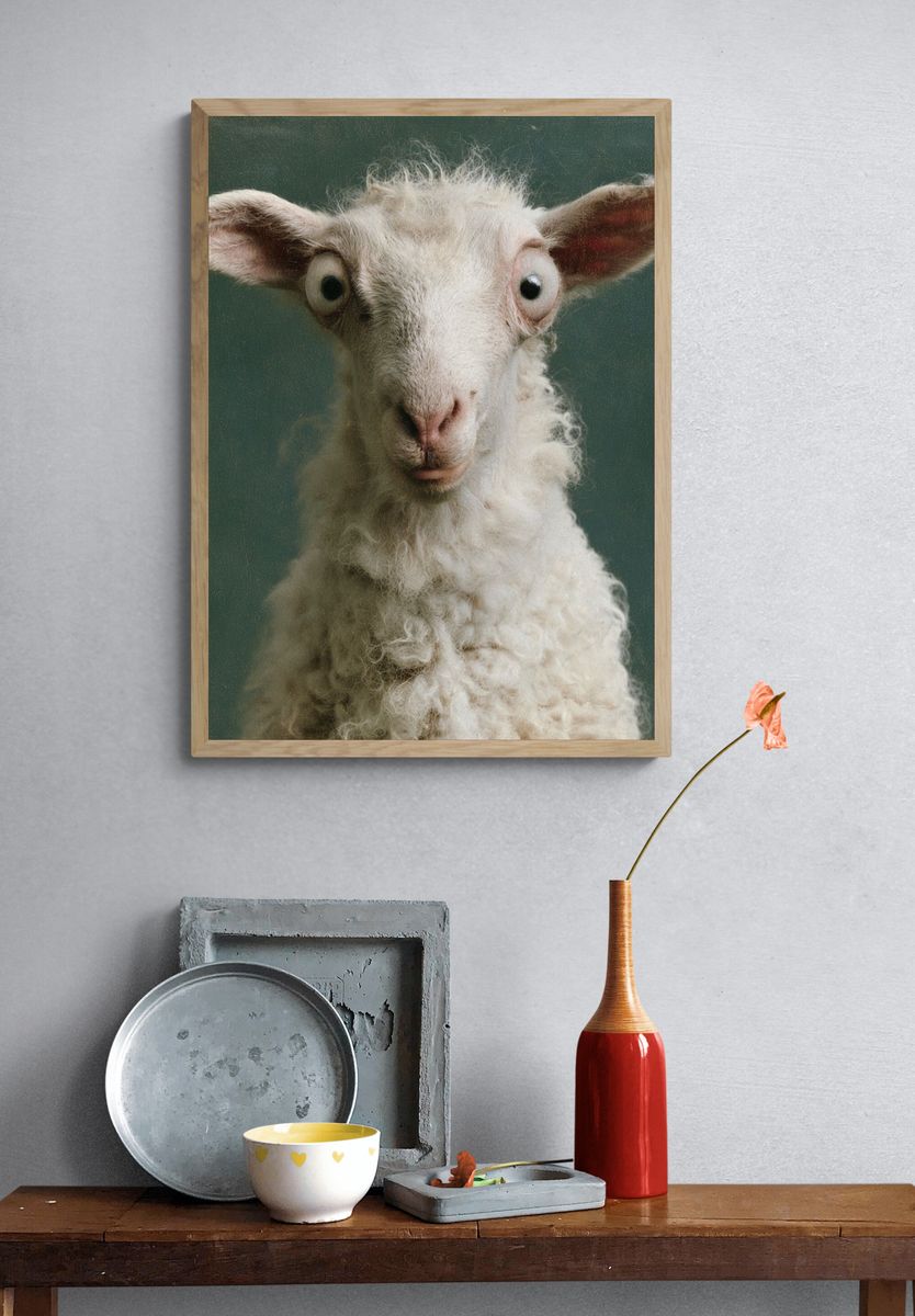 Curious Lamb Portrait Print. — room view 3