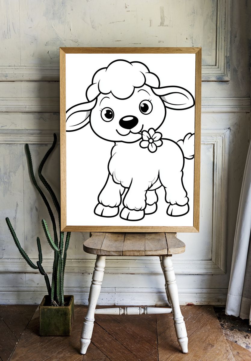 Cute Lamb Cartoon Print. — room view 1