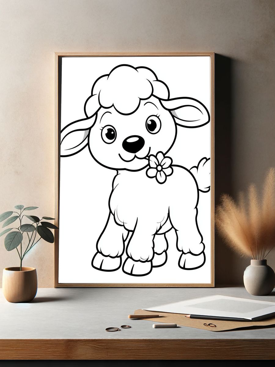 Cute Lamb Cartoon Print. — room view 2