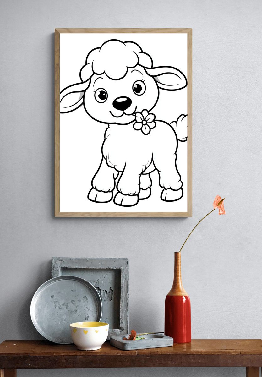 Cute Lamb Cartoon Print. — room view 3
