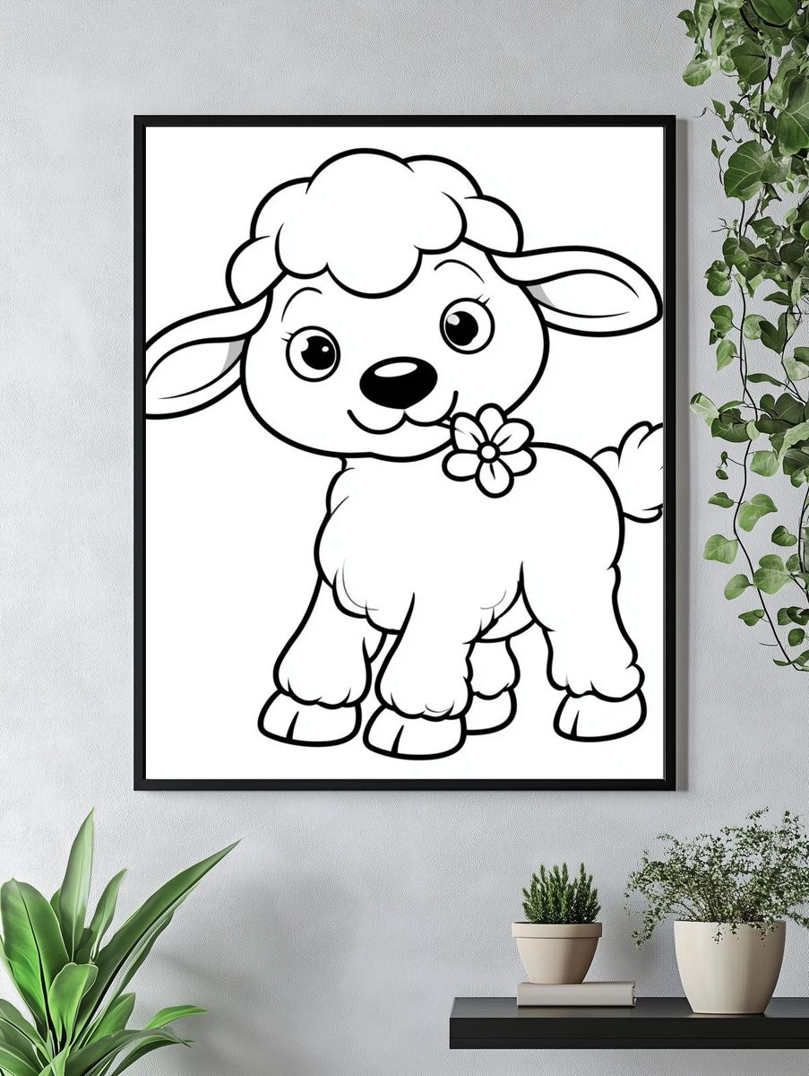 Cute Lamb Cartoon Print. — room view 4