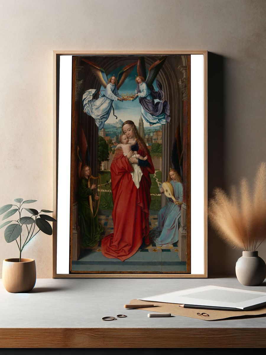 Virgin and Child with Four Angels by Gerard David — Art Print. — room view 2