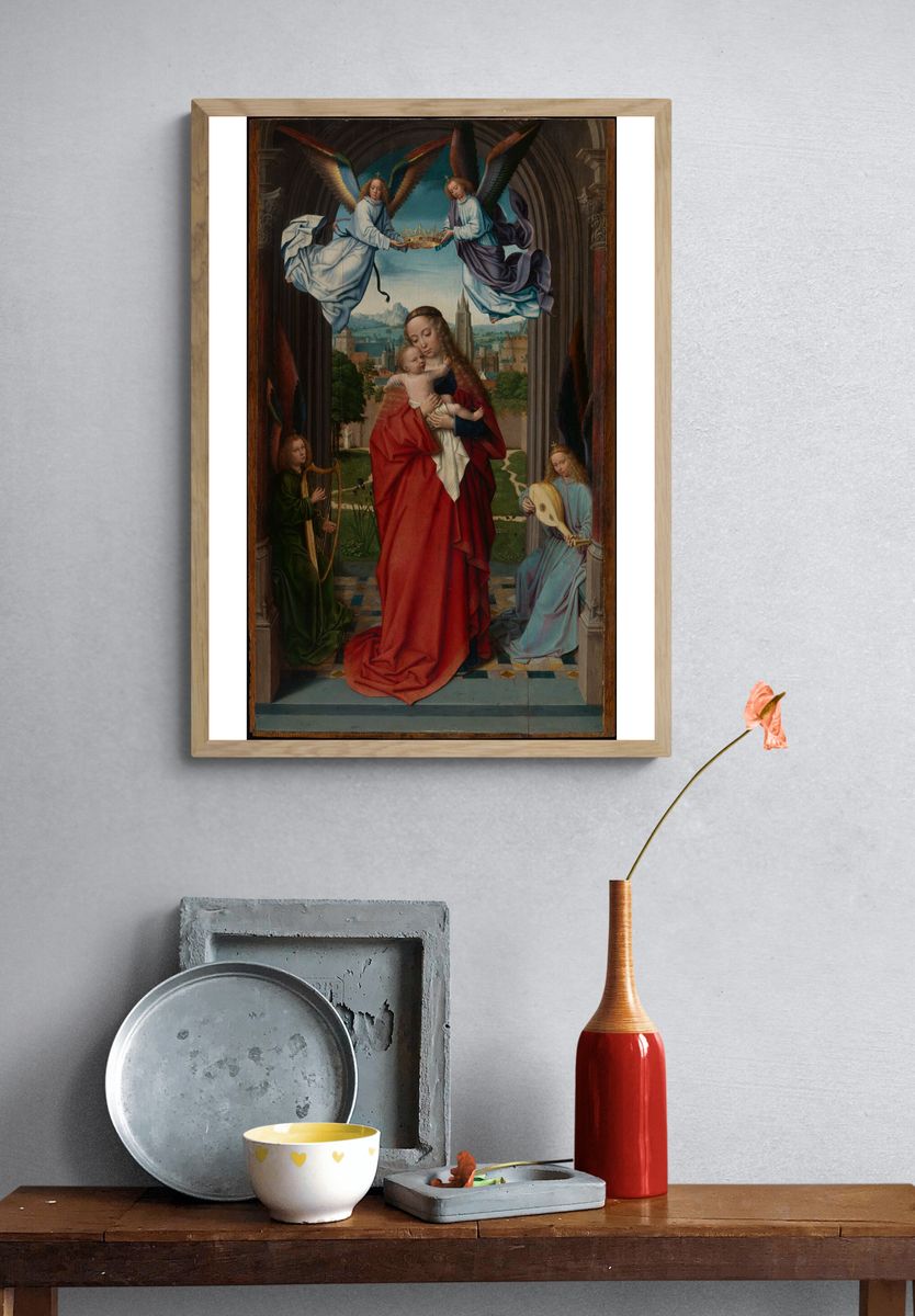 Virgin and Child with Four Angels by Gerard David — Art Print. — room view 3