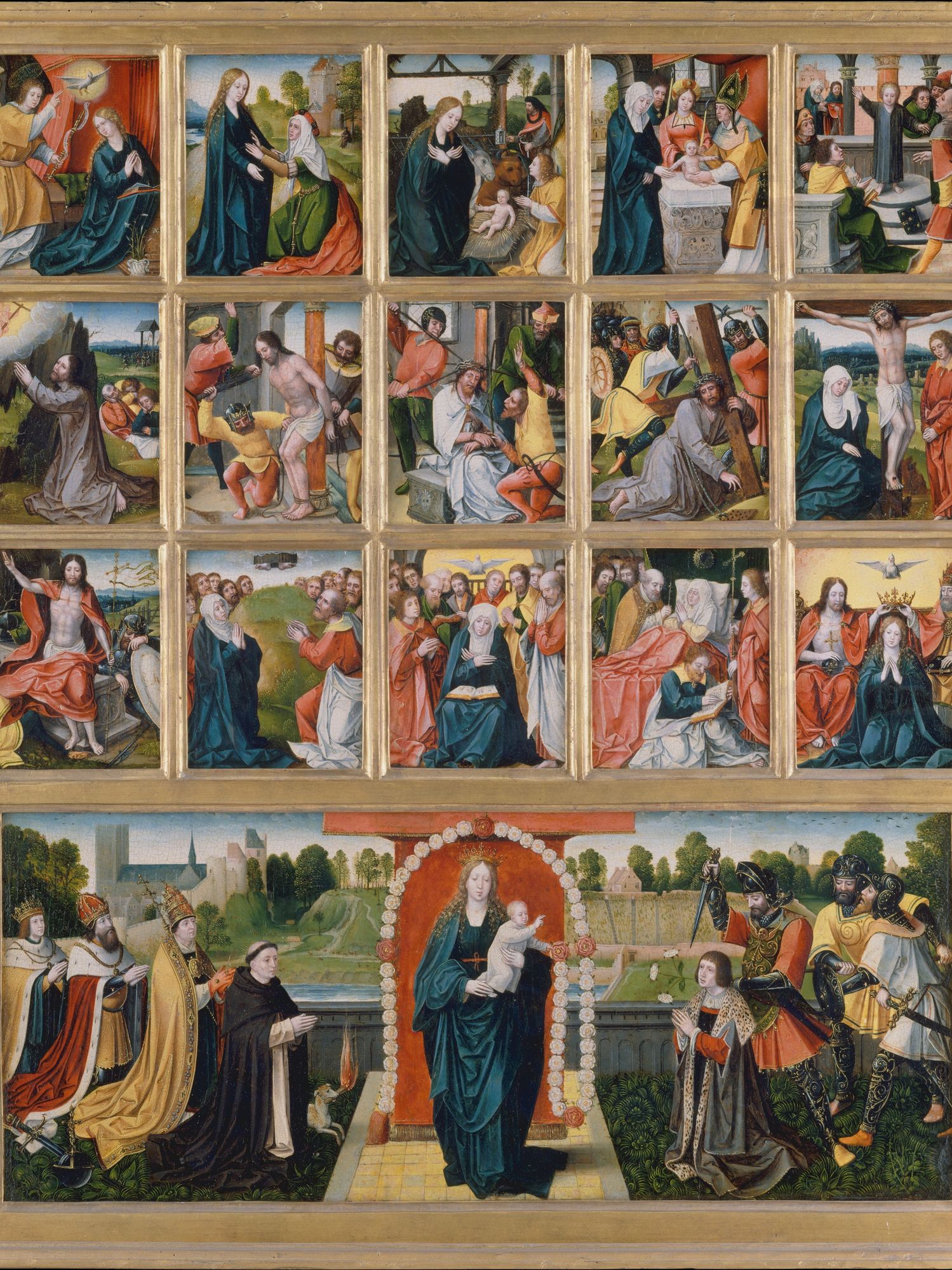 The Fifteen Mysteries and the Virgin of the Rosary by Netherlandish (Brussels) Painter — Art Print. poster detail