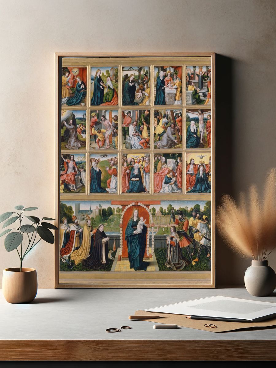 The Fifteen Mysteries and the Virgin of the Rosary by Netherlandish (Brussels) Painter — Art Print. — room view 2
