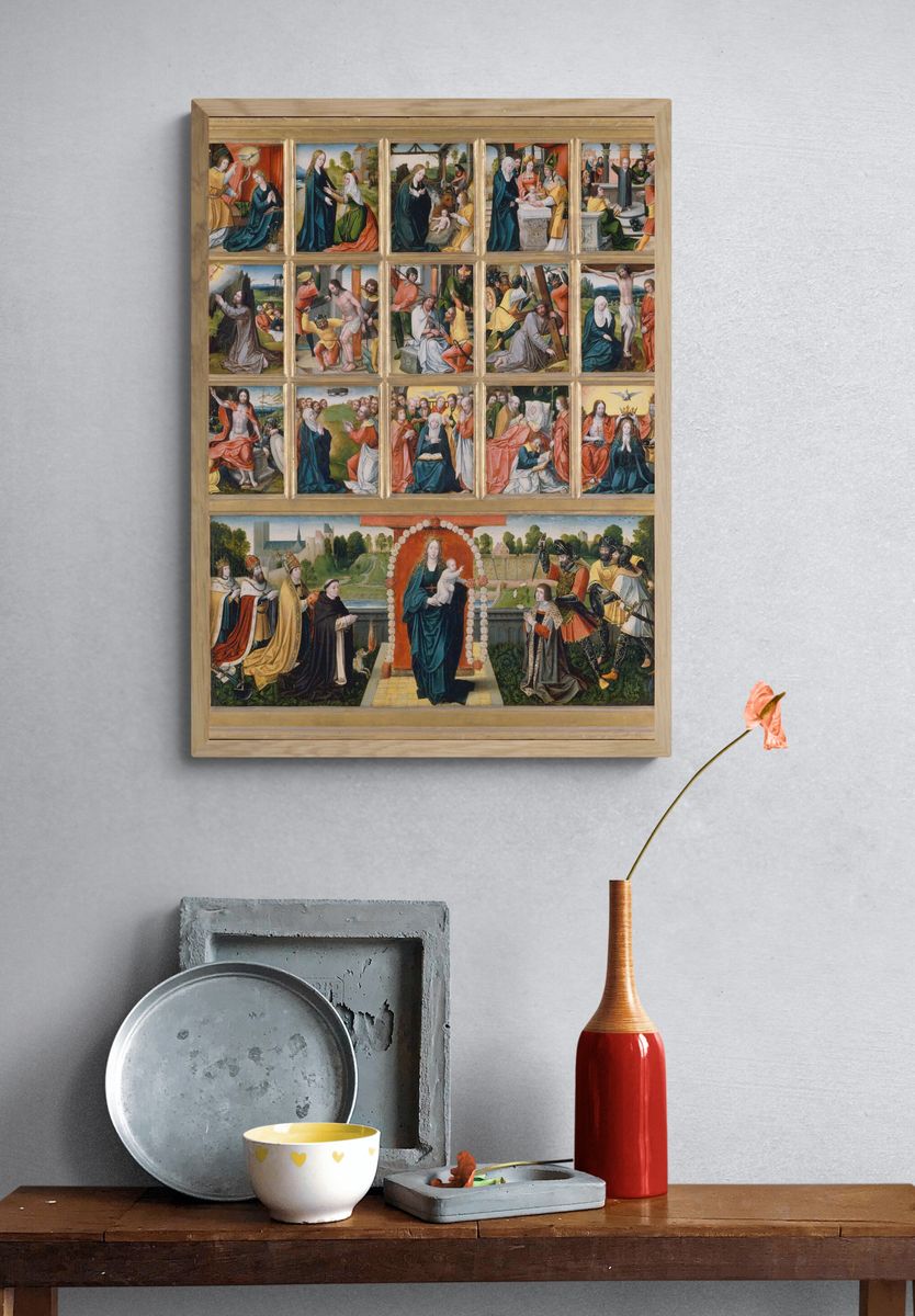 The Fifteen Mysteries and the Virgin of the Rosary by Netherlandish (Brussels) Painter — Art Print. — room view 3