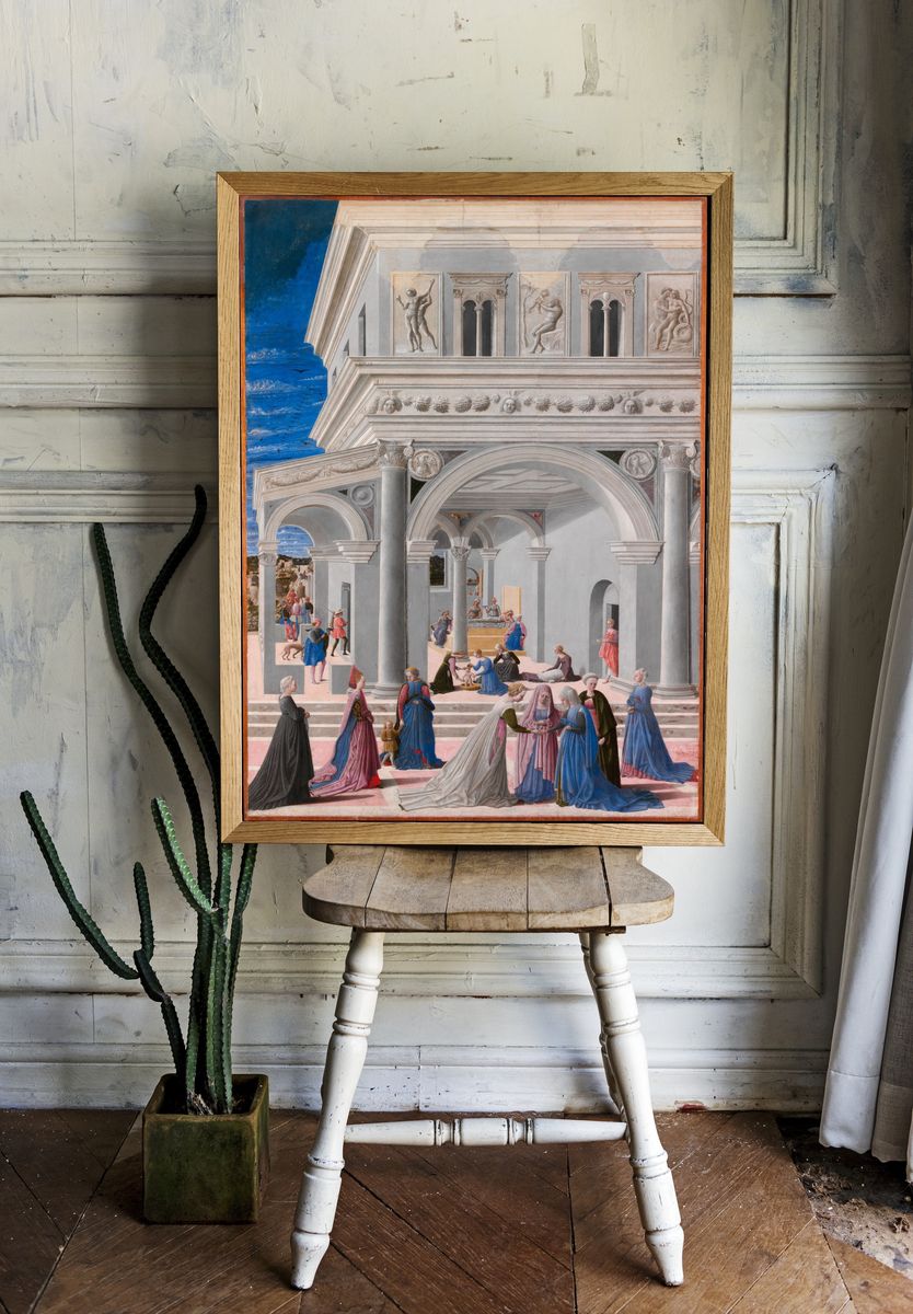 The Birth of the Virgin by Fra Carnevale (Bartolomeo di Giovanni Corradini) — Art Print. room preview