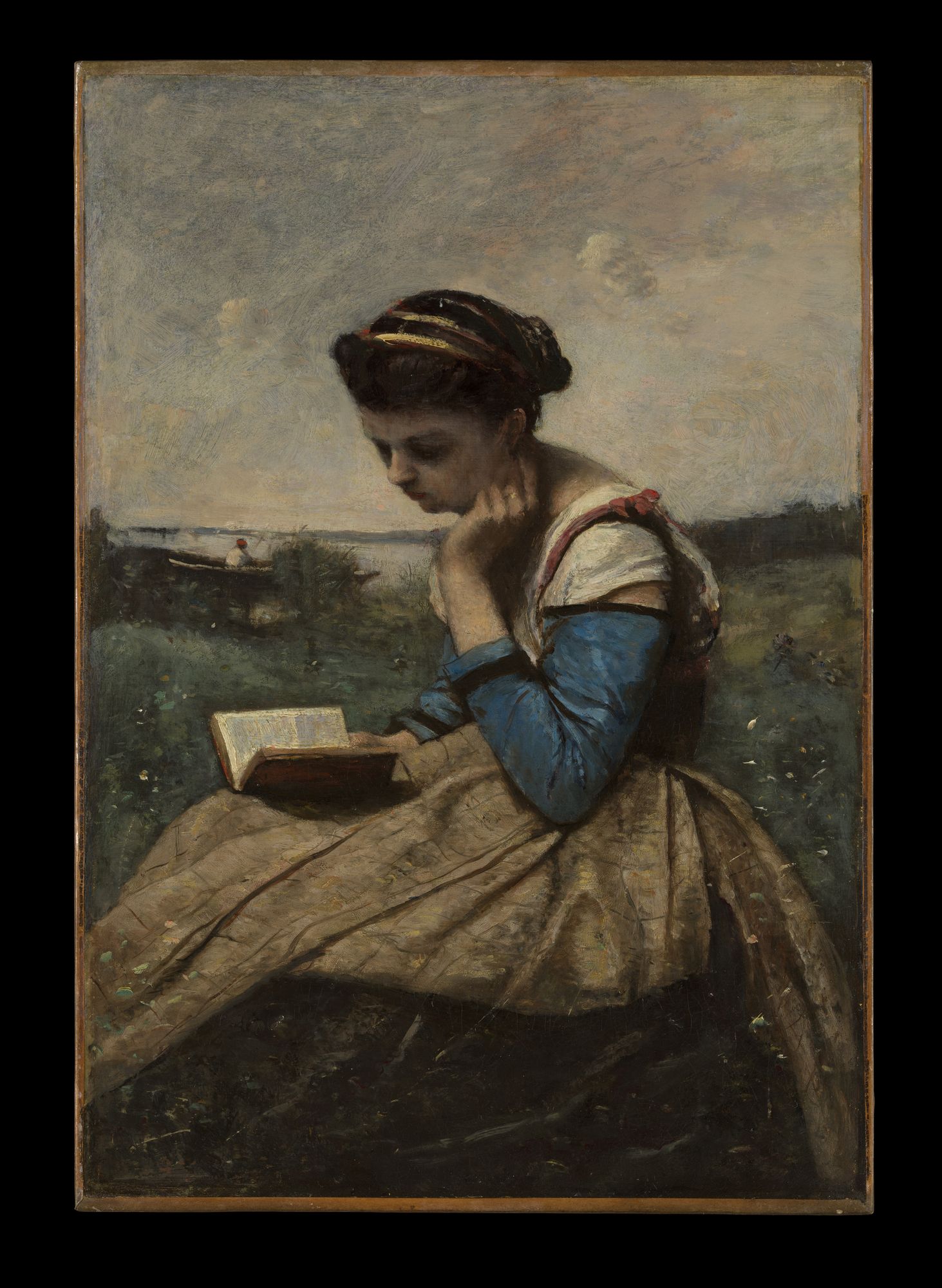 A Woman Reading by Camille Corot — Art Print. poster detail