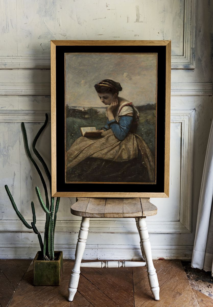 A Woman Reading by Camille Corot — Art Print room preview