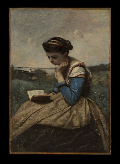 A Woman Reading by Camille Corot — Art Print. poster