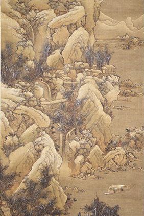 Boating amid Snowy Streams and Mountains by Lan Meng — Art Print. poster — fine-art art