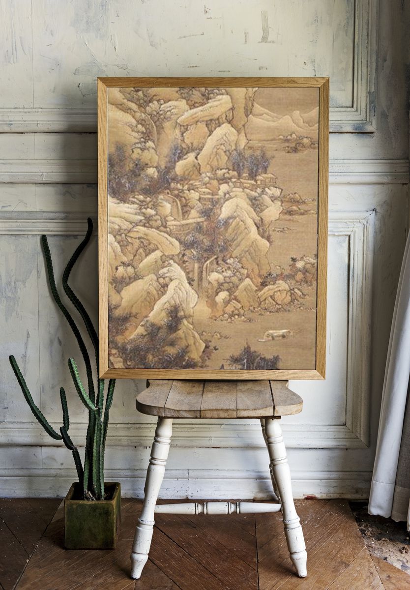 Boating amid Snowy Streams and Mountains by Lan Meng — Art Print. room preview